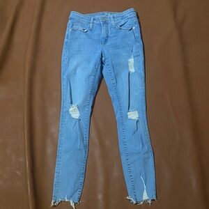 Trendy Blue Distressed Women's Skinny Jeans